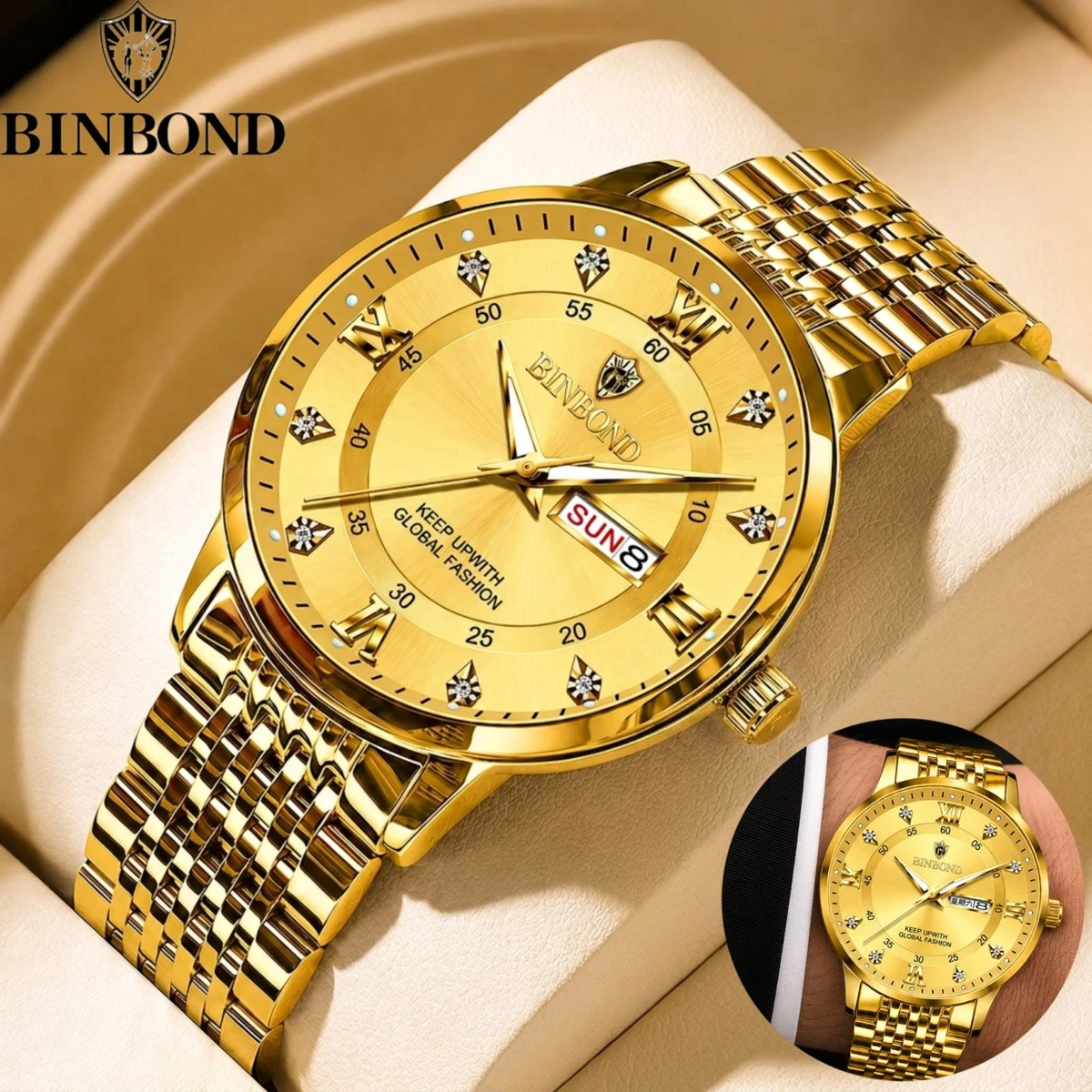 BINBOND23 MAX নতুন ডিজাইনের পুরুষদের জন্য ঘড়ি FULL GOLDEN