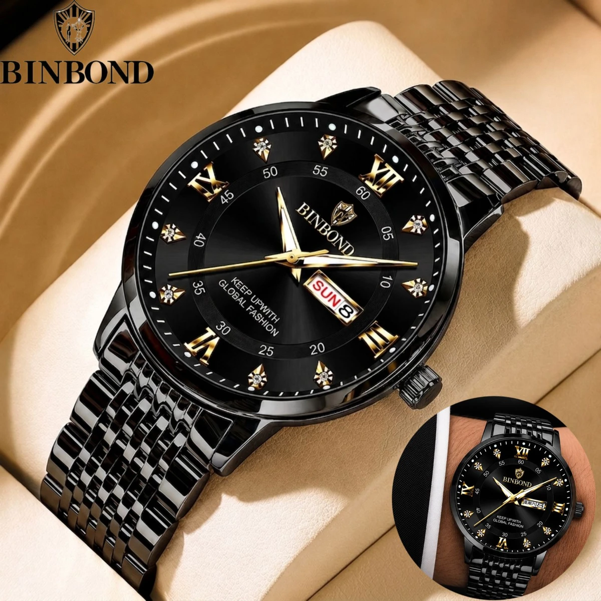 BINBOND23 MAX নতুন ডিজাইনের পুরুষদের জন্য ঘড়ি FULL BLACK