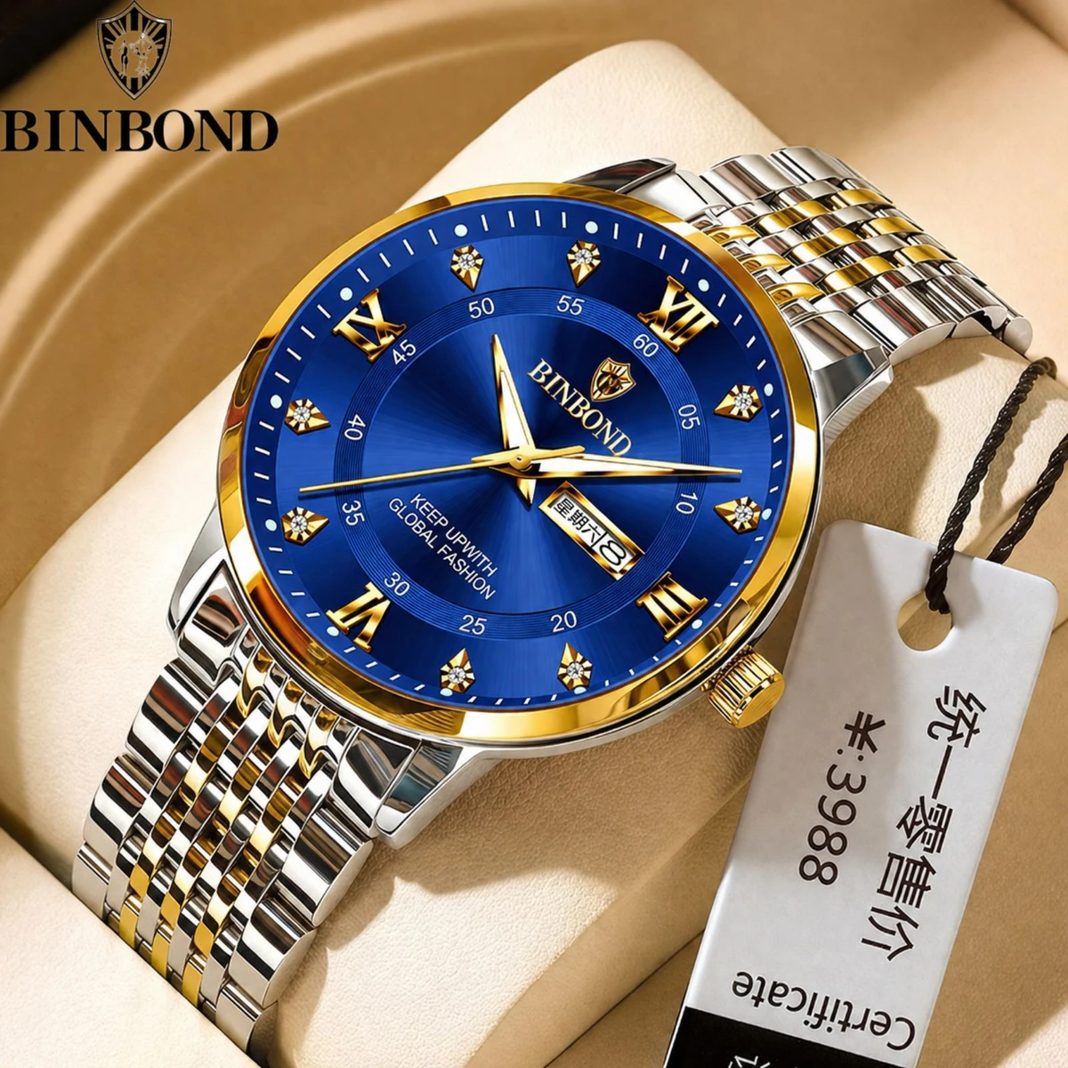 BINBOND23 MAX নতুন ডিজাইনের পুরুষদের জন্য ঘড়ি SILVER BLUE