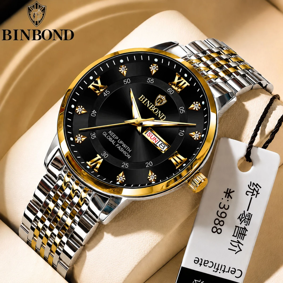 BINBOND23 MAX নতুন ডিজাইনের পুরুষদের জন্য ঘড়ি SILVER GOLDEN BLACK