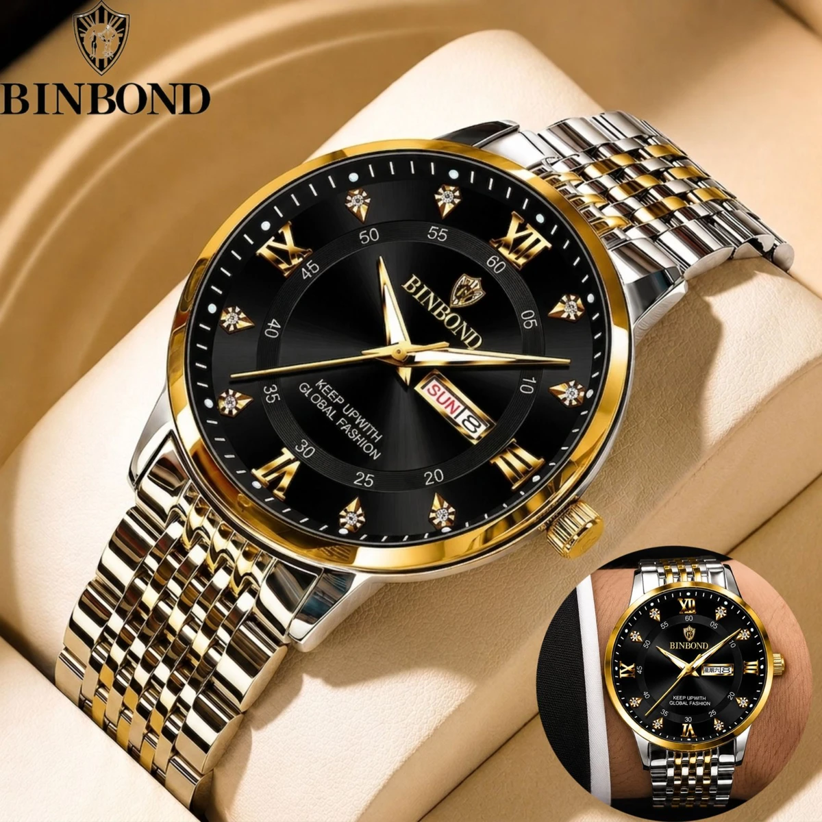 BINBOND23 MAX নতুন ডিজাইনের পুরুষদের জন্য ঘড়ি SILVER GOLDEN BLACK