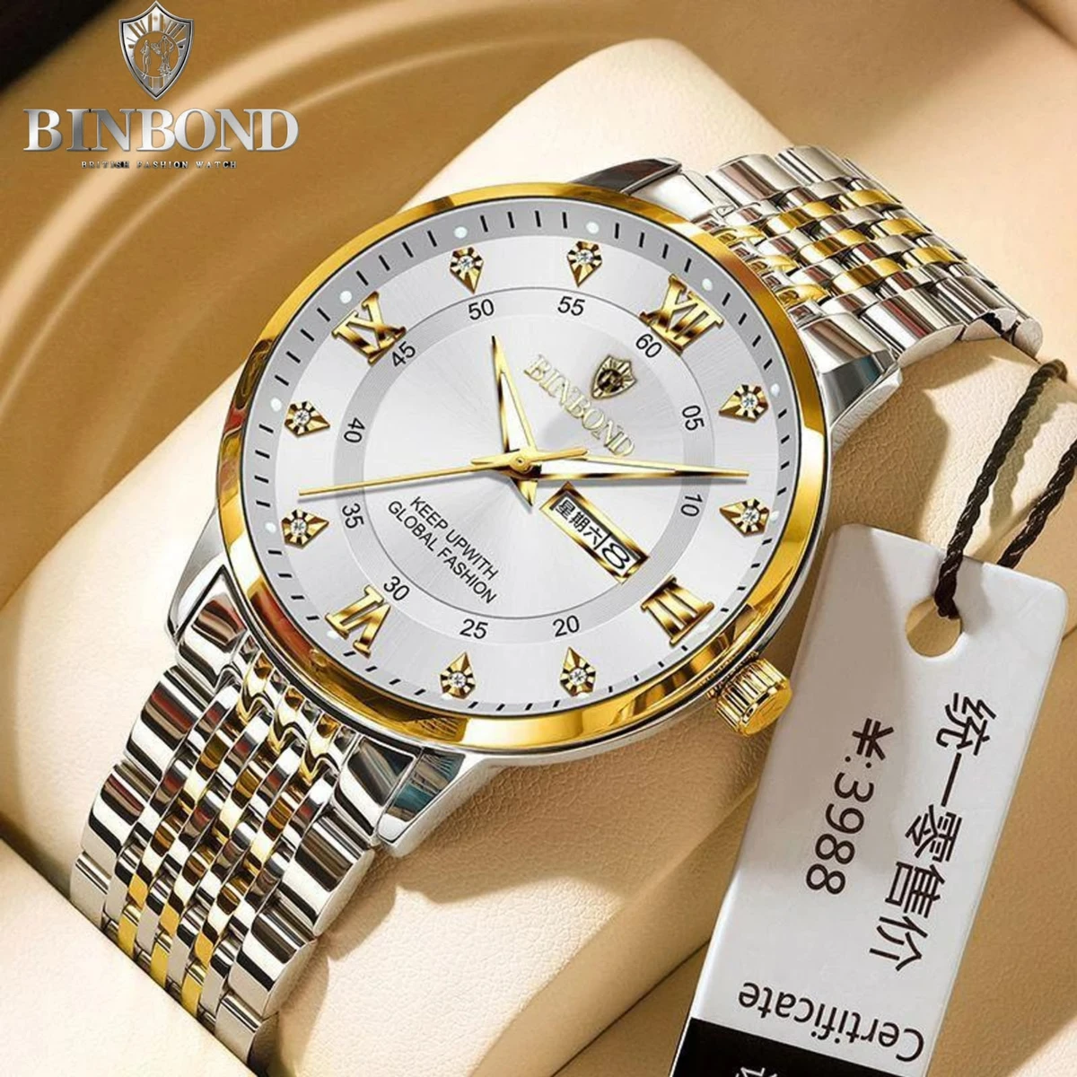 BINBOND23 MAX নতুন ডিজাইনের পুরুষদের জন্য ঘড়ি SILVER GOLDEN WHITE