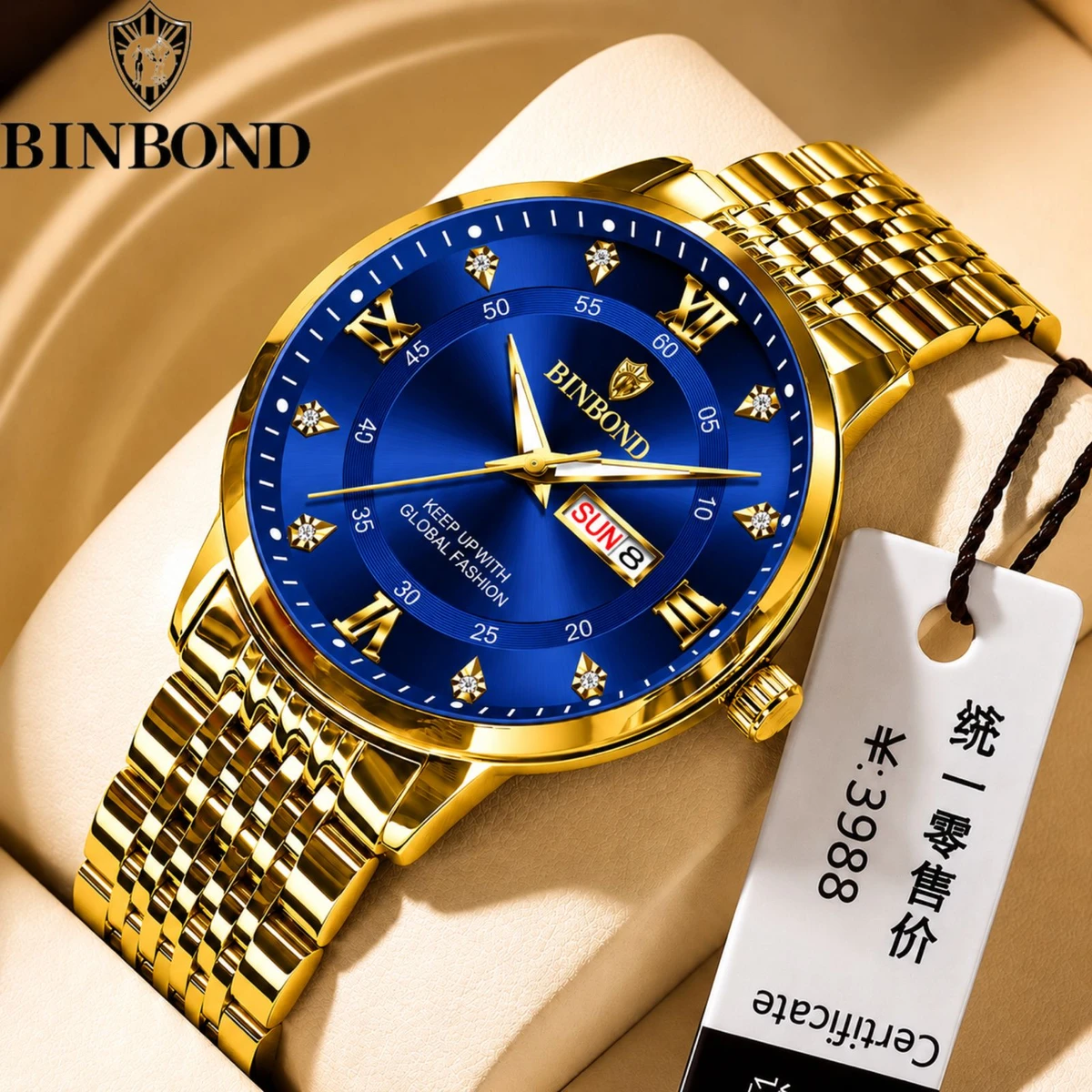 BINBOND23 MAX নতুন ডিজাইনের পুরুষদের জন্য ঘড়ি GOLDEN BLUE