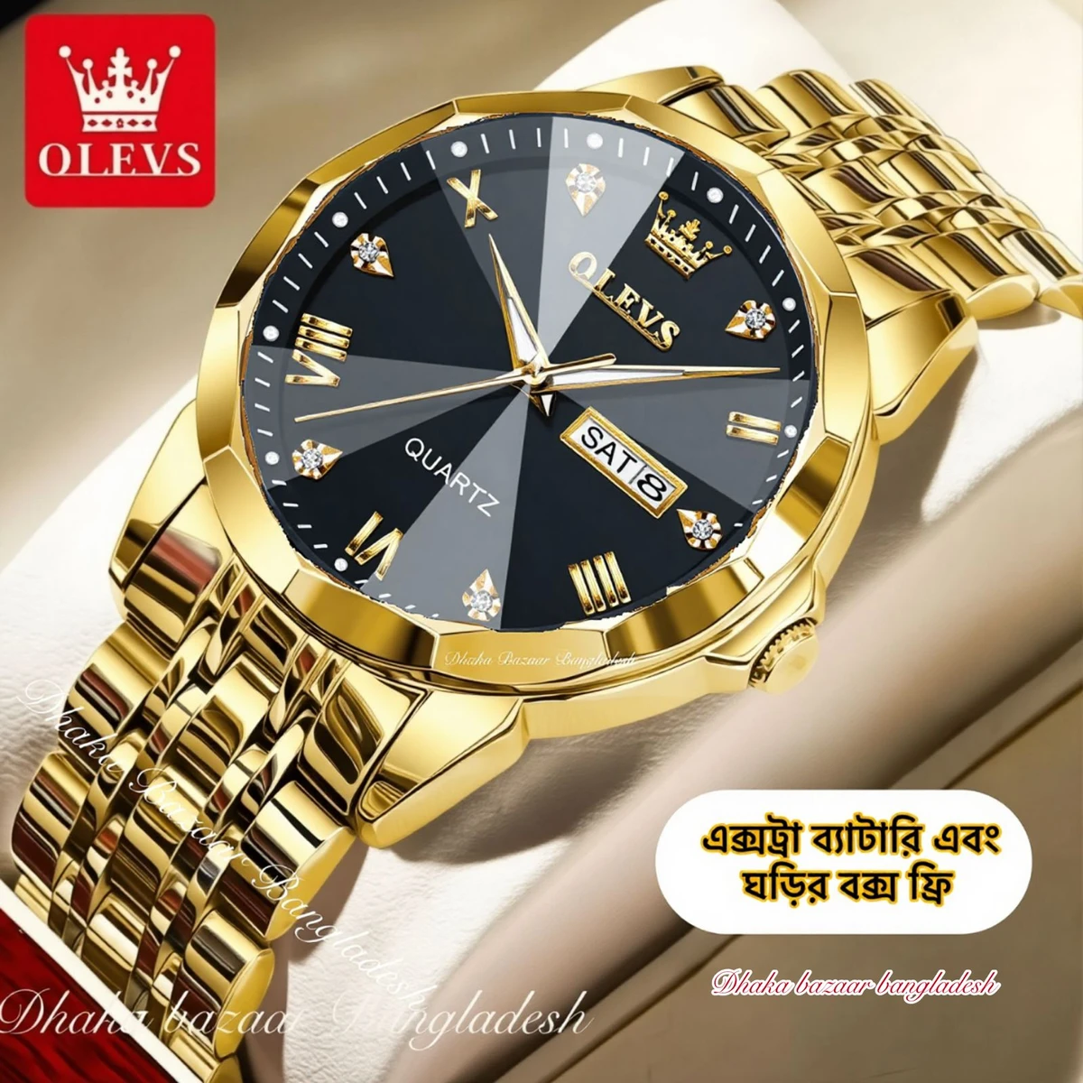 OliveZ নতুন ডিজাইনের পুরুষদের জন্য ঘড়ি  GOLDEN BLACK