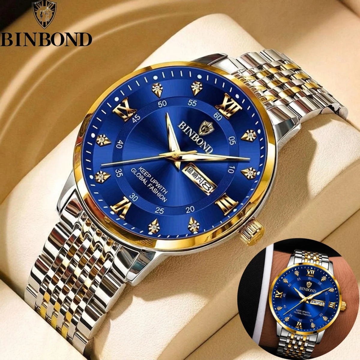 BINBOND23 নতুন ডিজাইনের পুরুষদের জন্য ঘড়ি SILVER BLUE