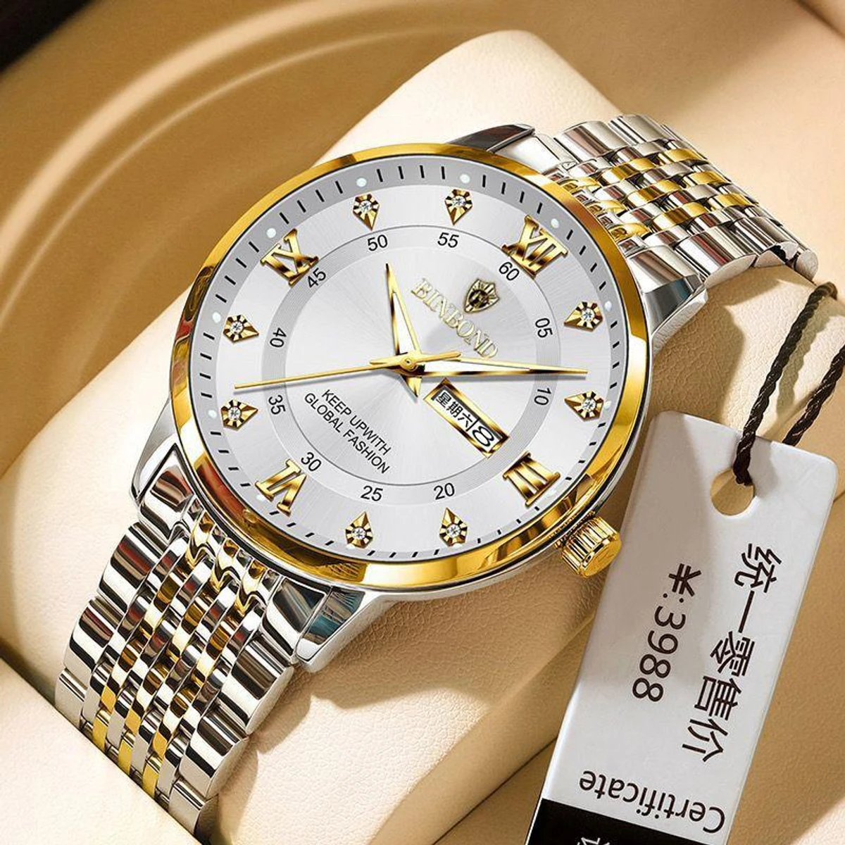 BINBOND23 নতুন ডিজাইনের পুরুষদের জন্য ঘড়ি SILVER GOLDEN WHITE