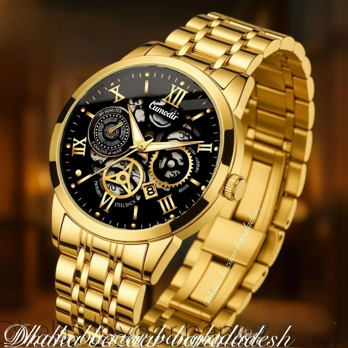 পুরুষের জন্য 022 নন মেকানিক্যাল ওয়াটার প্রুফ ঘড়ি GOLDEN BLACK