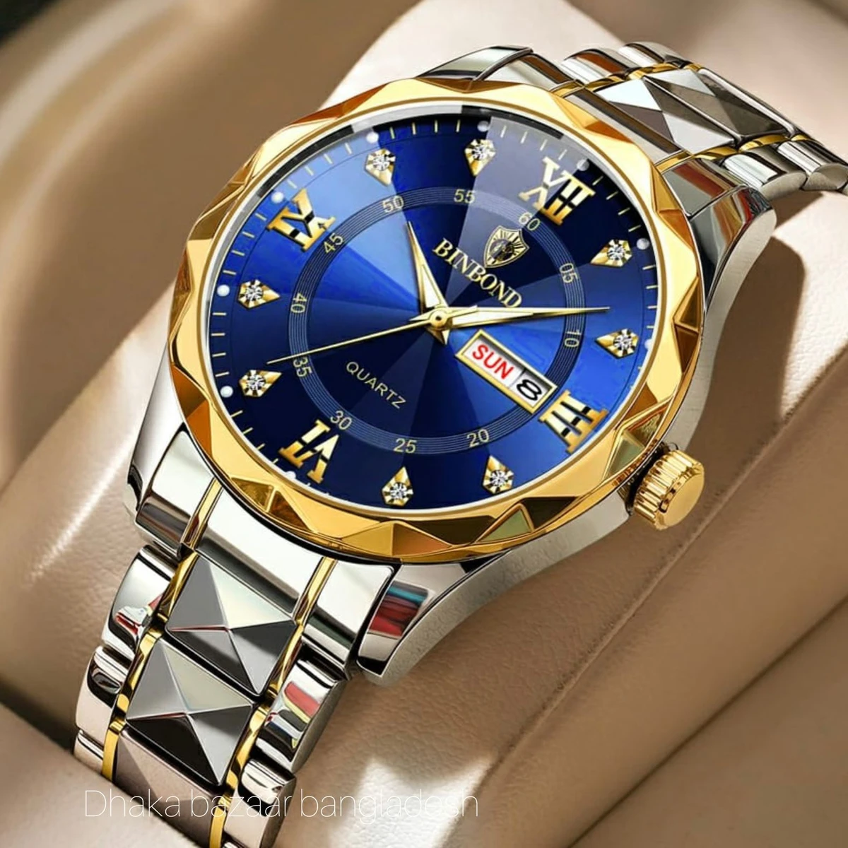 5512 BINBOND ডায়মন্ড কাট নতুন ডিজাইনের পুরুষদের জন্য ঘড়ি SILVER GOLDEN BLUE NEW