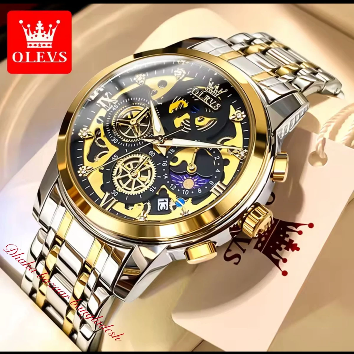 3352 OliveZ নতুন ডিজাইনের পুরুষদের জন্য ঘড়ি SILVER GOLDEN BLACK