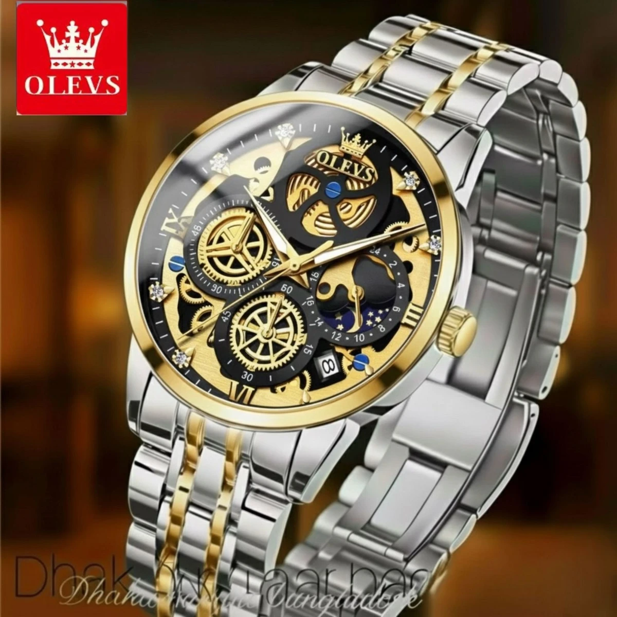 OLIVEZ 5233A পুরুষের জন্য নন মেকানিক্যাল ওয়াটার প্রুফ ঘড়ি SILVER GOLDEN BLACK