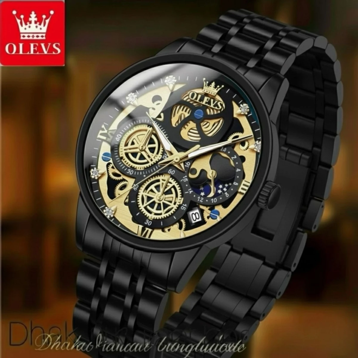 OLIVEZ 5233A পুরুষের জন্য নন মেকানিক্যাল ওয়াটার প্রুফ ঘড়ি BLACK