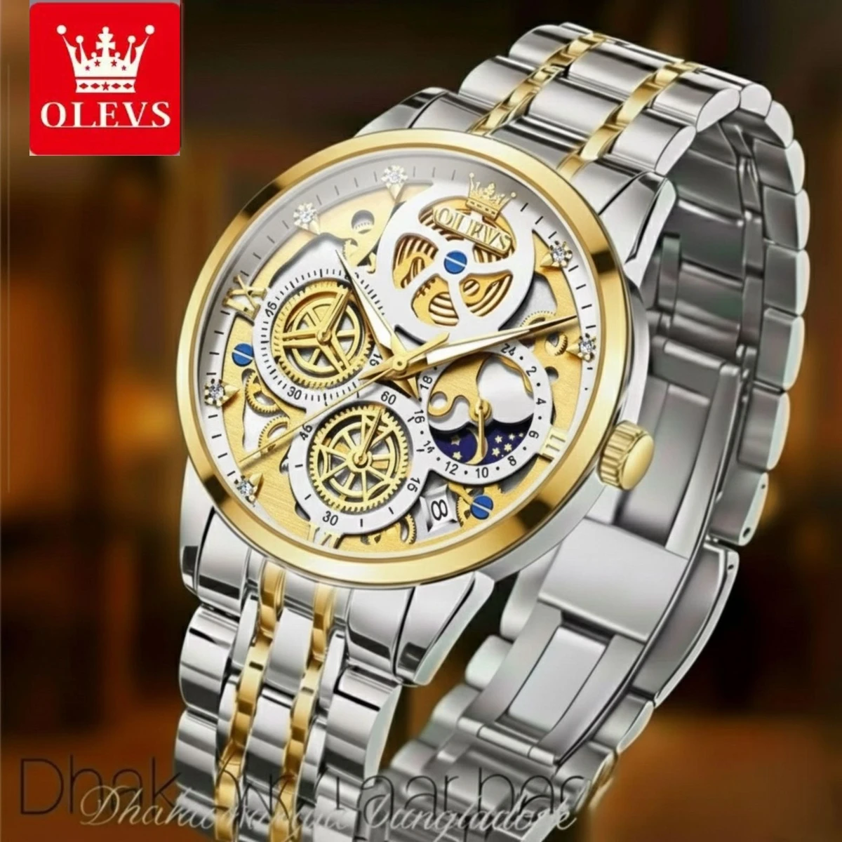OLIVEZ 5233A পুরুষের জন্য নন মেকানিক্যাল ওয়াটার প্রুফ ঘড়ি SILVER GOLDEN WHITE