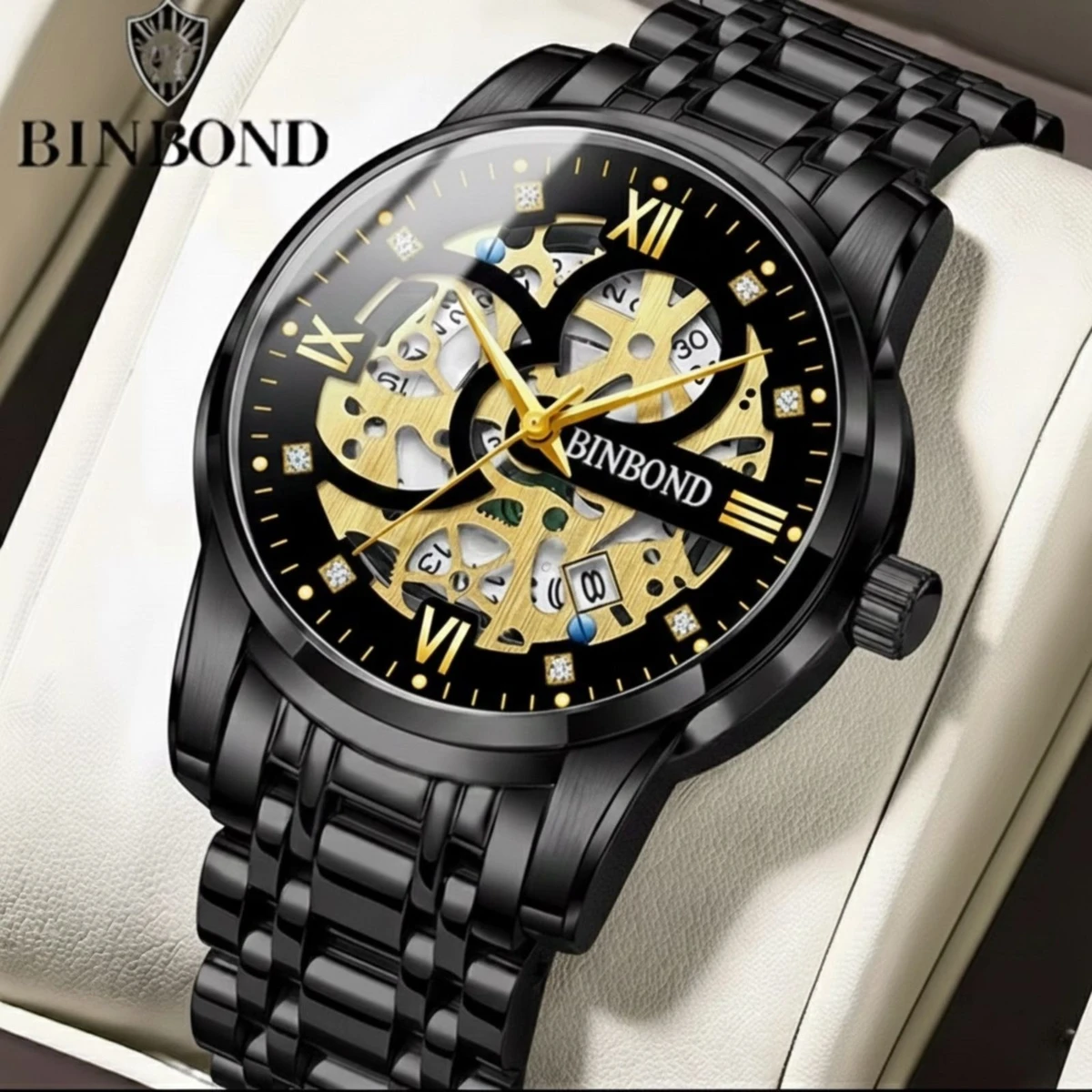 BINBOND BB12 পুরুষের জন্য নন মেকানিক্যাল ওয়াটার প্রুফ ঘড়ি BLACK