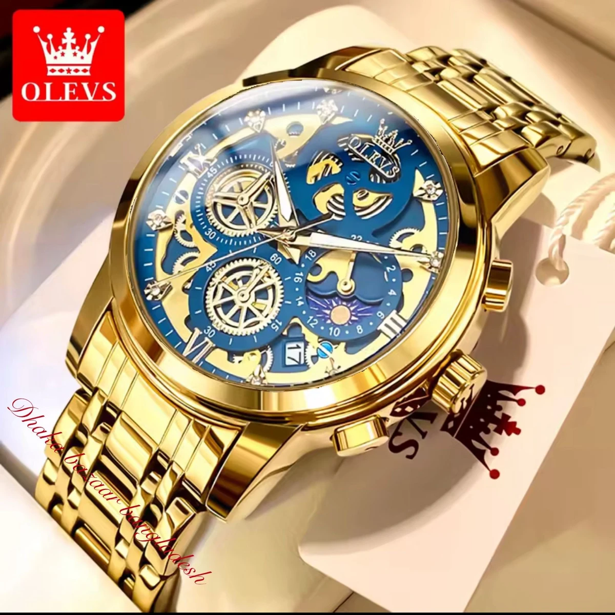 3352 OliveZ নতুন ডিজাইনের পুরুষদের জন্য ঘড়ি FULL GOLDEN BLUE