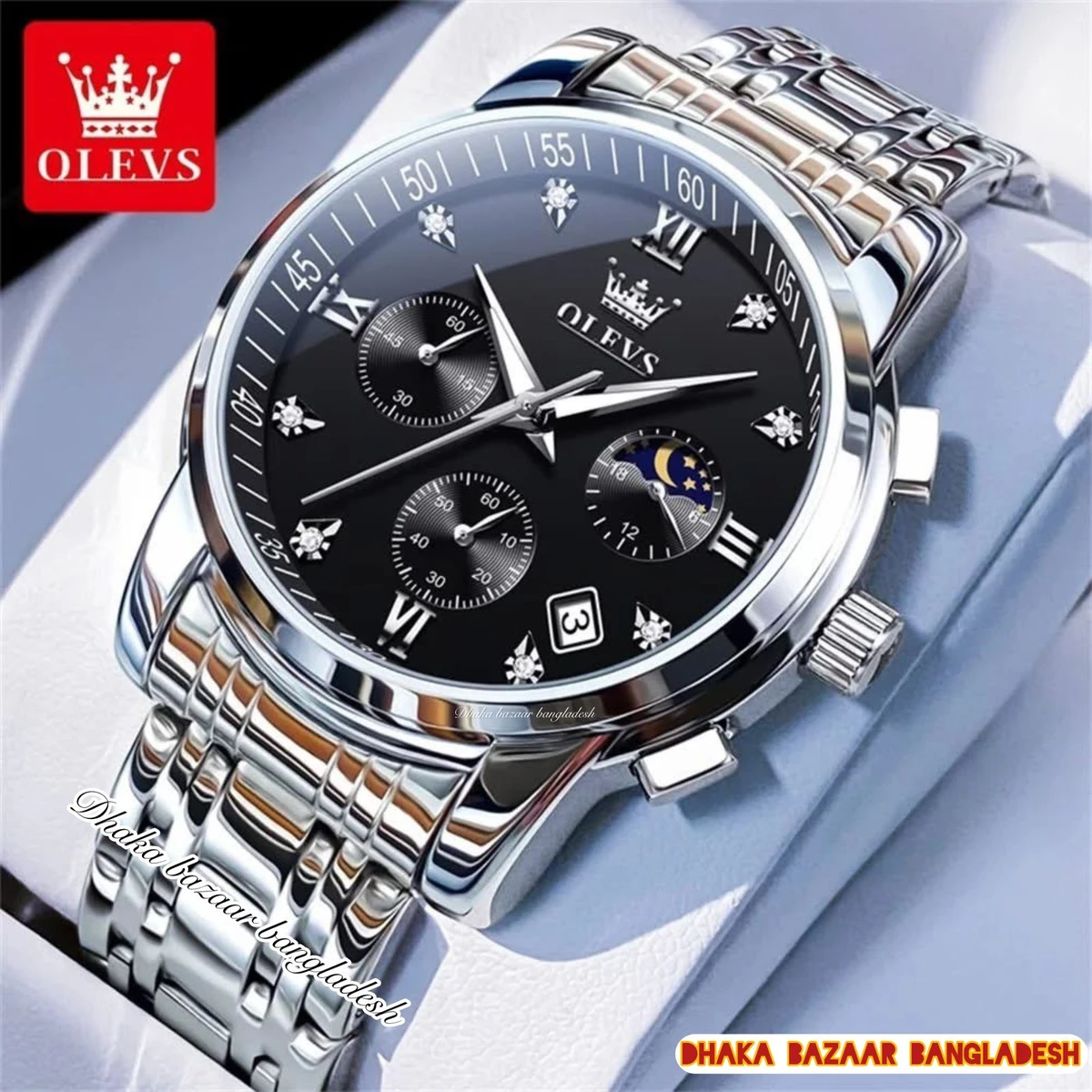 OLIVESZ 2200 নতুন ডিজাইনের পুরুষদের জন্য ঘড়ি SILVER BLACK