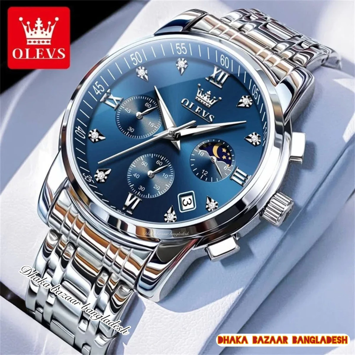 OLIVESZ 2200 নতুন ডিজাইনের পুরুষদের জন্য ঘড়ি SILVER BLUE