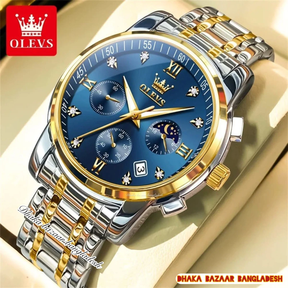 OLIVESZ 2200 নতুন ডিজাইনের পুরুষদের জন্য ঘড়ি SILVER GOLDEN BLUE