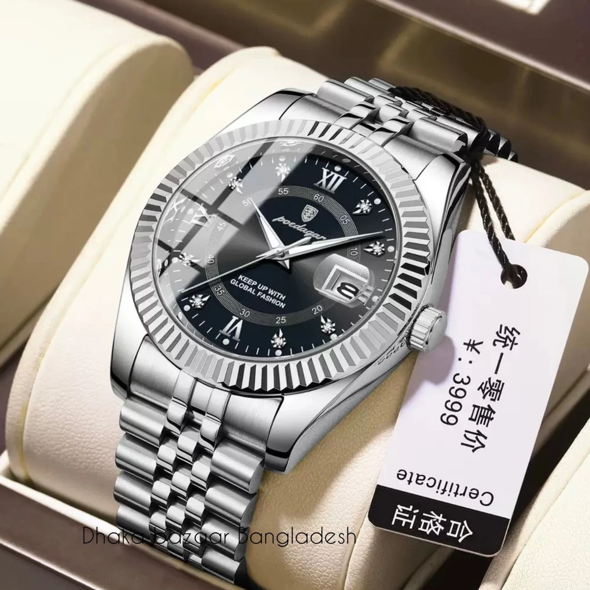 PEO 6161 নতুন ডিজাইনের পুরুষদের জন্য ঘড়ি SILVER BLACK