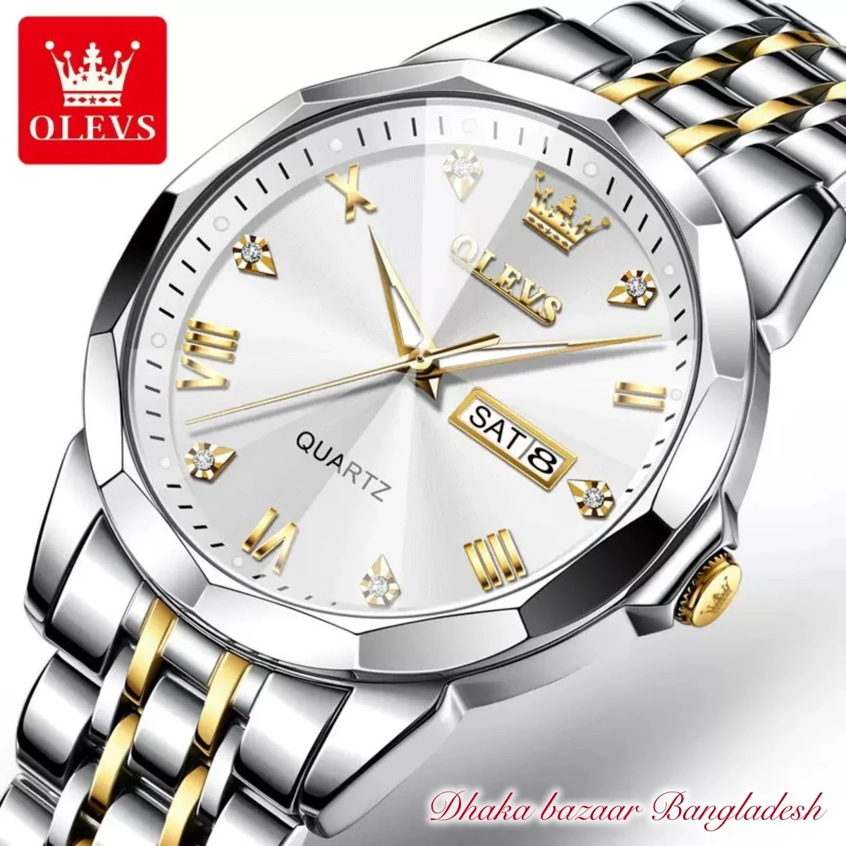 OliveZ নতুন ডিজাইনের পুরুষদের জন্য ঘড়ি BSILVER GOLDEN WHITE