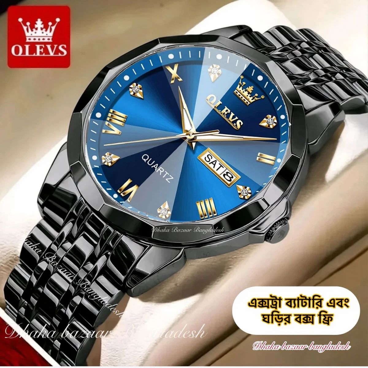 OliveZ নতুন ডিজাইনের পুরুষদের জন্য ঘড়ি BLACK BLUE