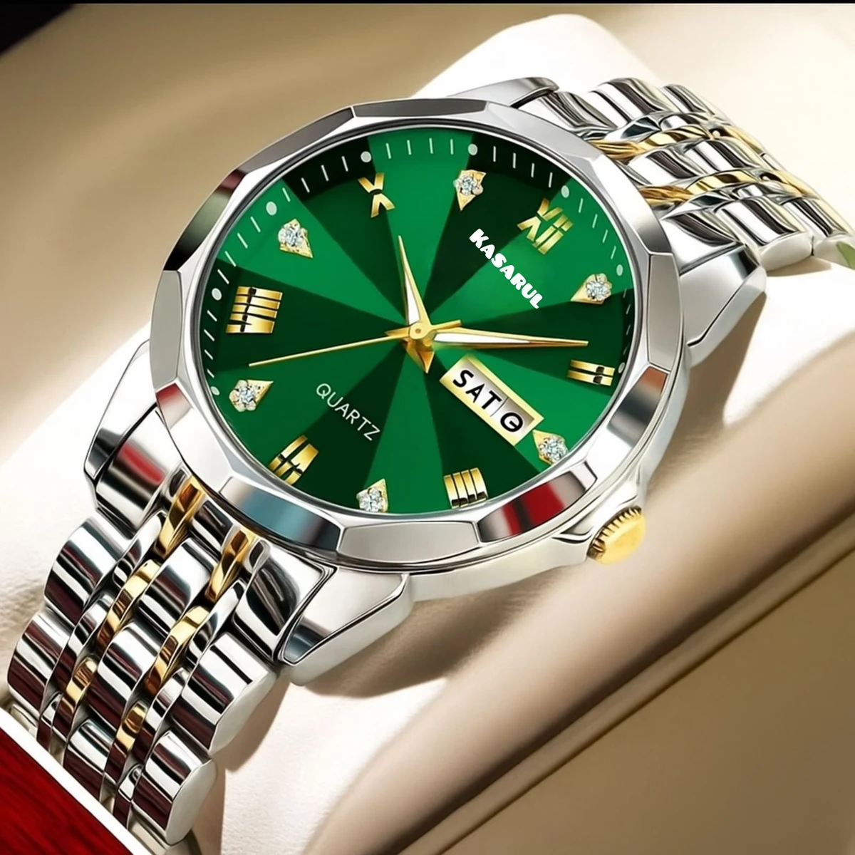 KAS MAN নতুন ডিজাইনের পুরুষদের জন্য ঘড়ি SILVER GOLDEN WHITH GREEN
