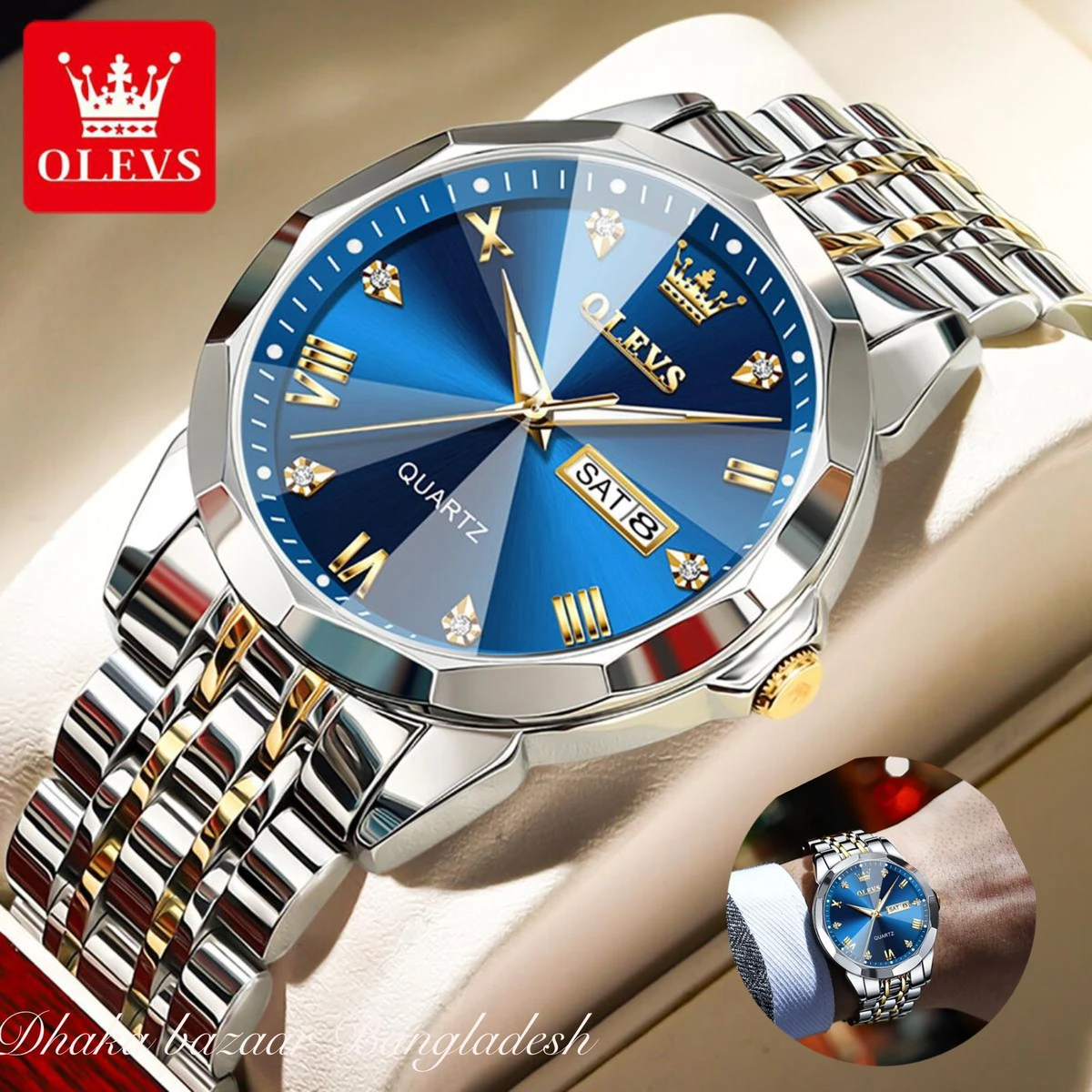 OliveZ নতুন ডিজাইনের পুরুষদের জন্য ঘড়ি BSILVER GOLDEN BLUE