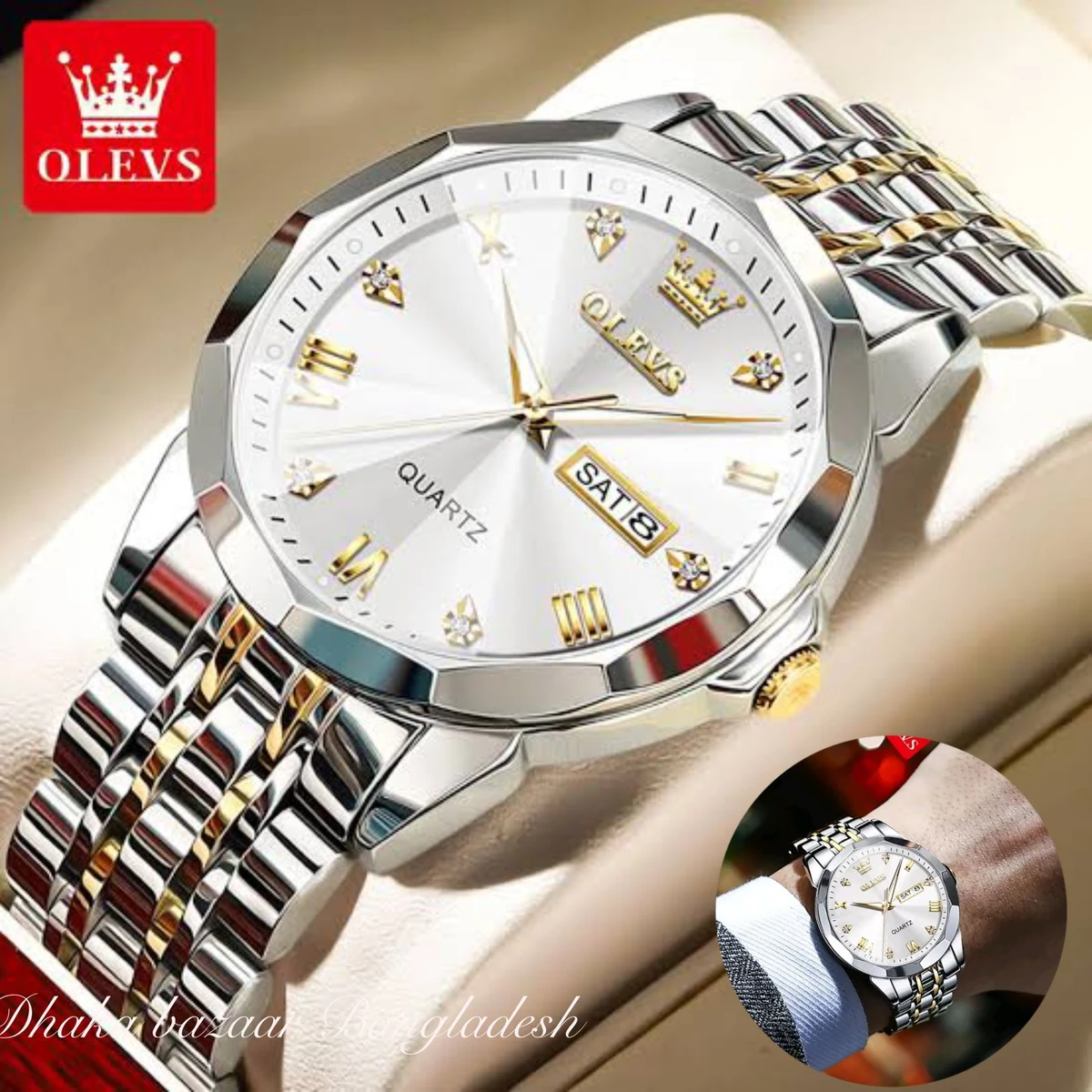 OLIVESZ নতুন ডিজাইনের পুরুষদের জন্য ঘড়ি BSILVER GOLDEN WHITE