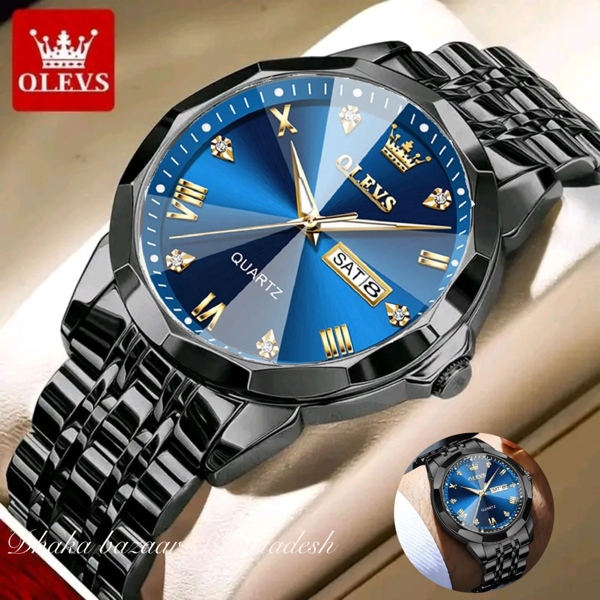 OLIVESZ নতুন ডিজাইনের পুরুষদের জন্য ঘড়ি BLACK BLUE