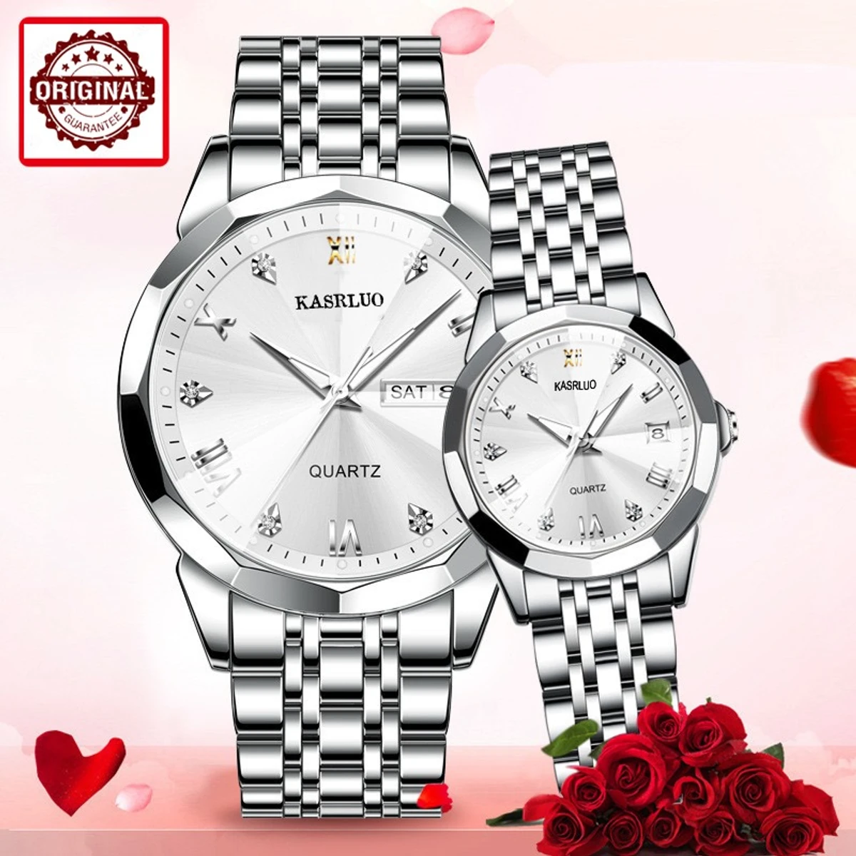 Couple KASARUL নতুন ডিজাইনের পুরুষ এবং মহিলাদের জন্য ঘড়ি   WHITE 2 Pcs