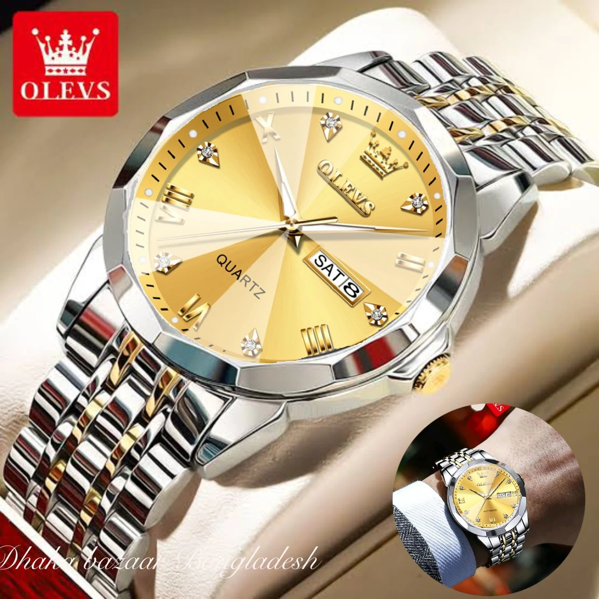 OliveZ নতুন ডিজাইনের পুরুষদের জন্য ঘড়ি BSILVER GOLDEN GOLDEN
