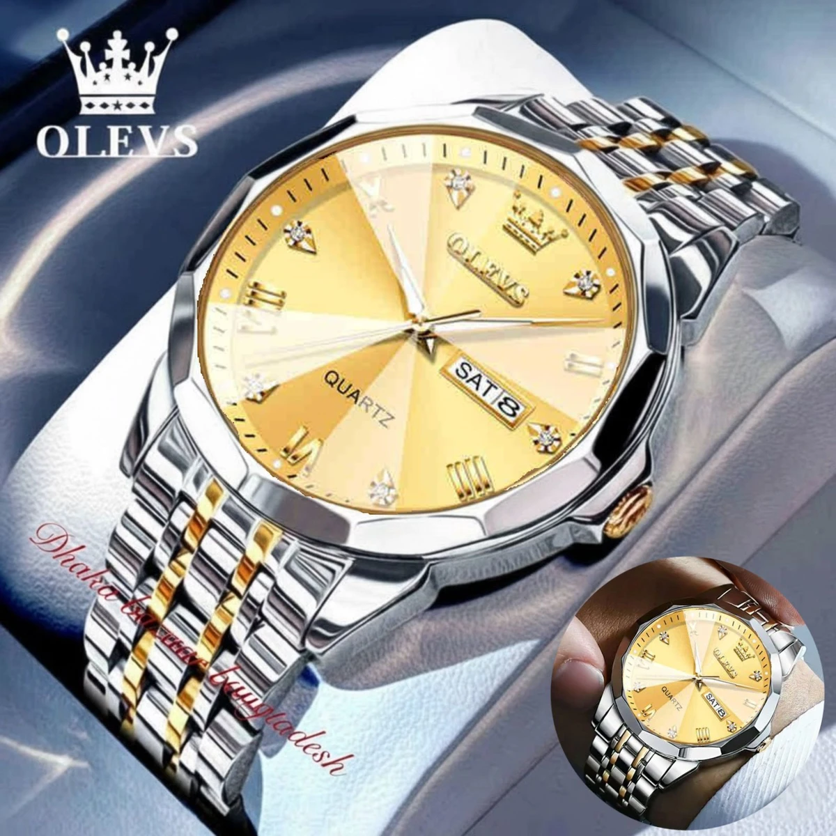 OliveZ নতুন ডিজাইনের পুরুষদের জন্য ঘড়ি BSILVER GOLDEN GOLDEN