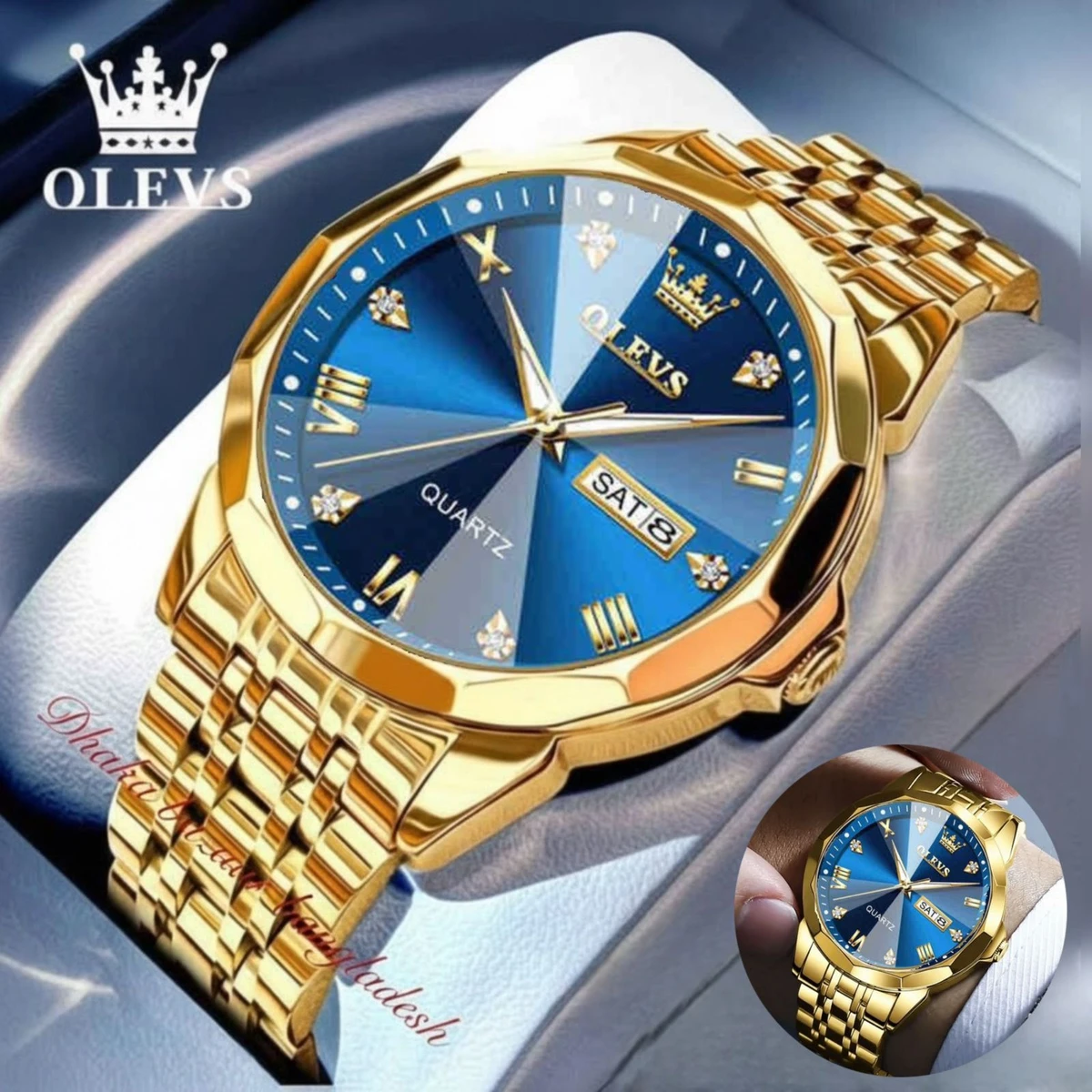 OliveZ নতুন ডিজাইনের পুরুষদের জন্য ঘড়ি GOLDEN BLUE